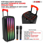 5Core Bluetooth Party Speaker 10 inch PA RGB Partybox Karaoke Machine + 2 Wireless Mic